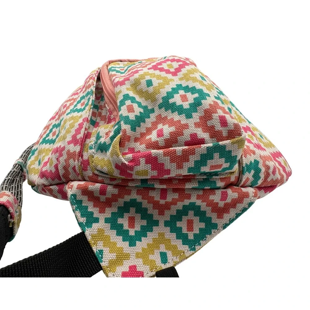 Kavu Rope‎ Bag Sling Backpack Unisex Pink Green Geometric Canvas Excellent